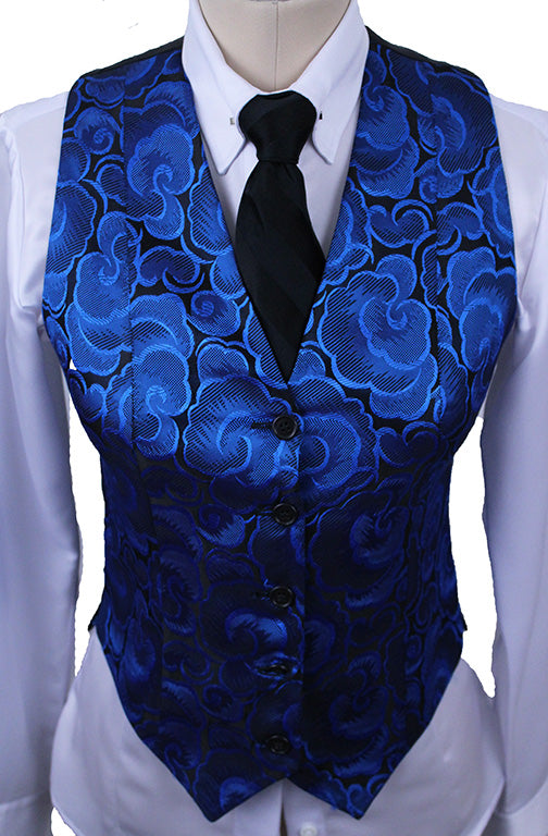Vest Chavez Black and Blue Floral Brocade