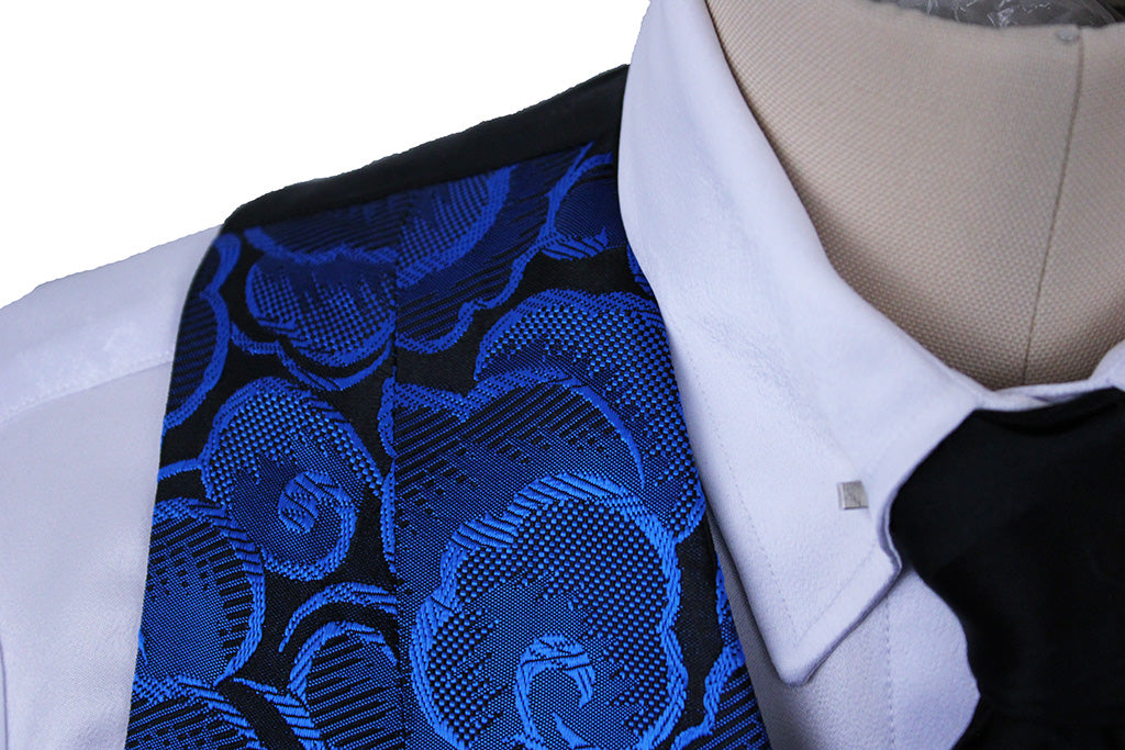 Vest Chavez Black and Blue Floral Brocade