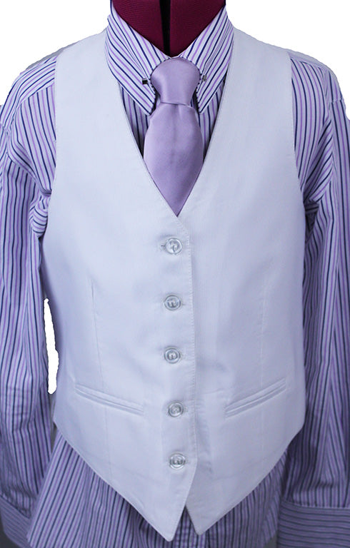 Vest Becker Brothers White Thin Shadow Stripe Sheen