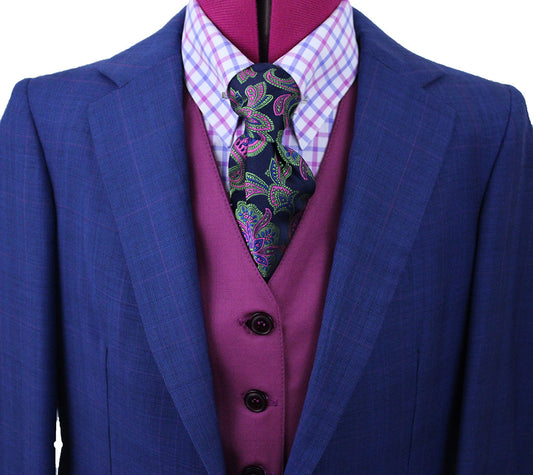 Day Suit Becker Brothers Bright Navy Glenplaid with Berry Windowpane
