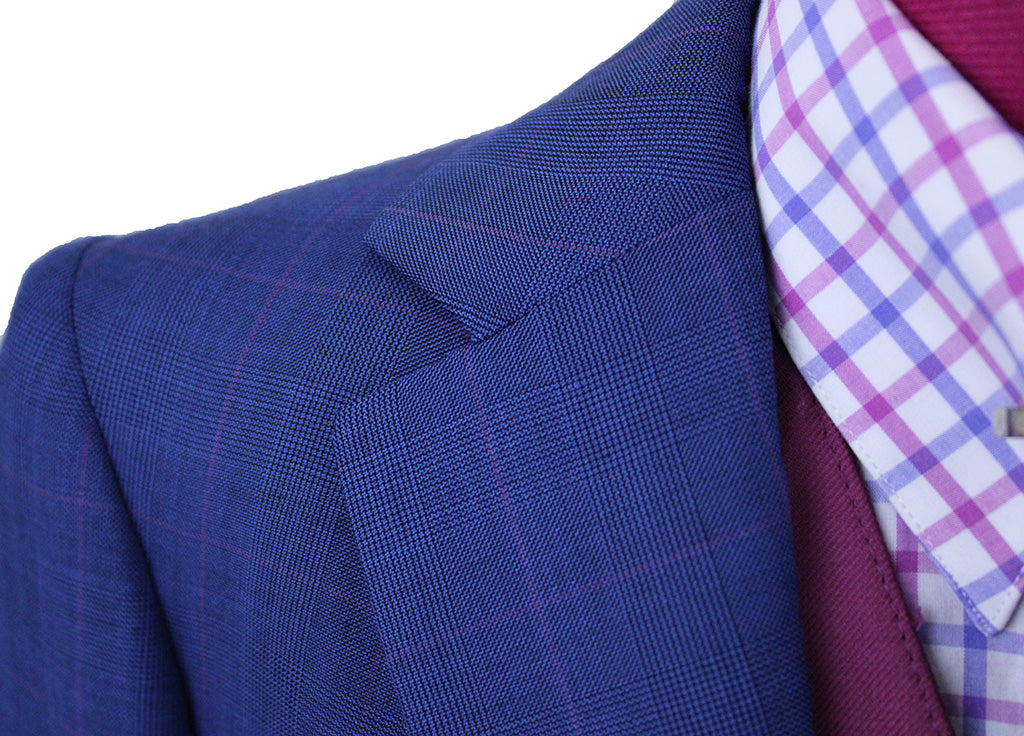 Day Suit Becker Brothers Bright Navy Glenplaid with Berry Windowpane