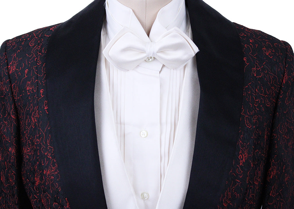 Formal Coat Black and Red Floral Brocade