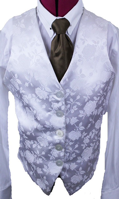 Vest Custom White Floral Paisley Brocade