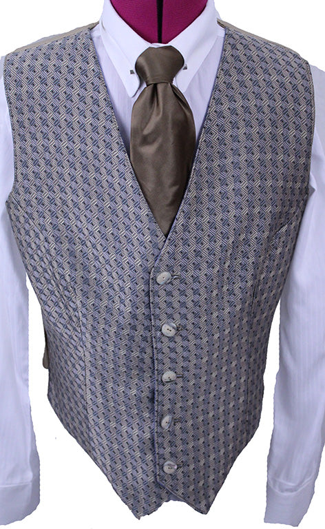 Vest Custom Reversible Blue and Champagne Geometric