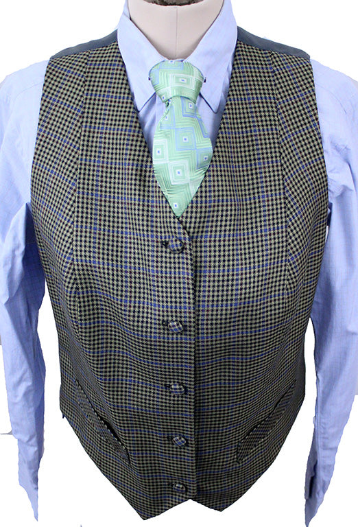 Vest Chavez Sage with Blue and Red Houndstooth