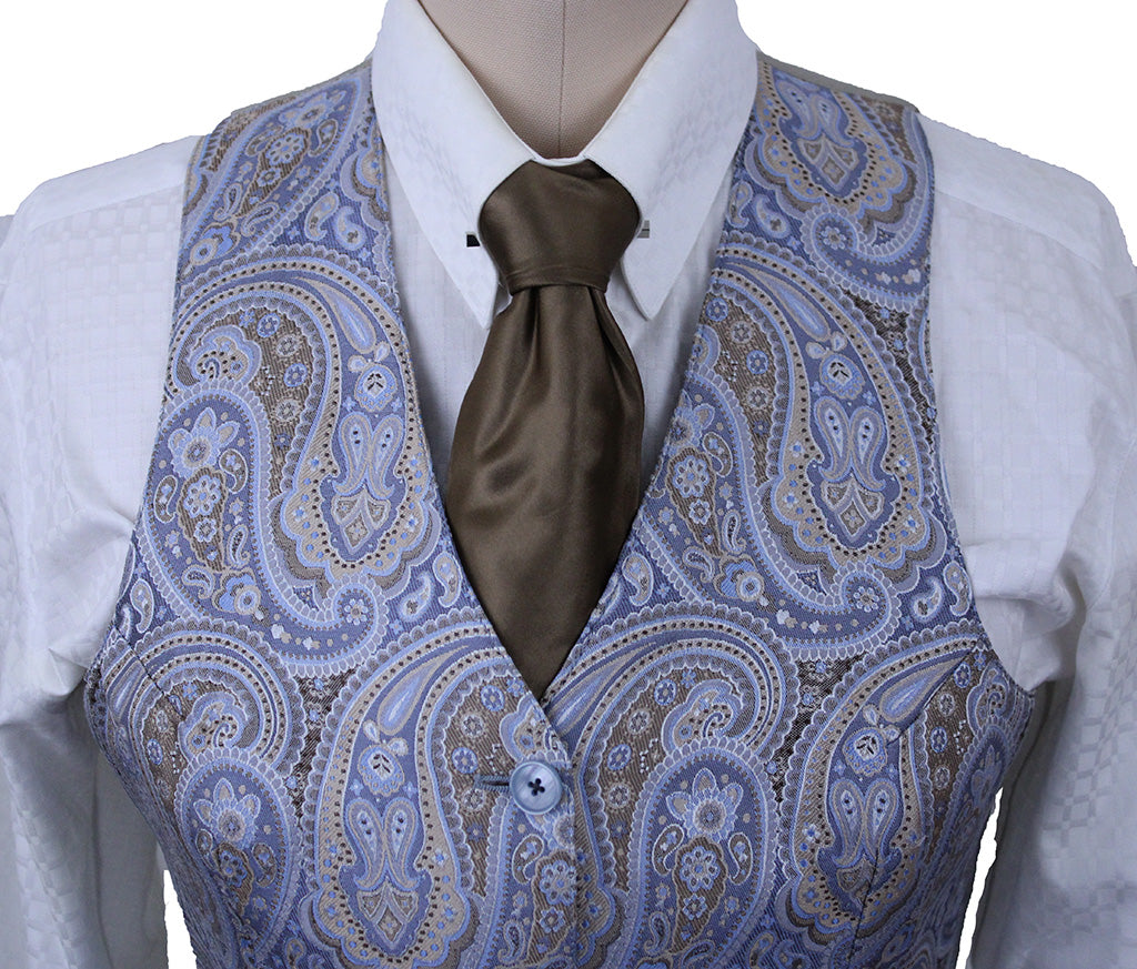 Vest DeRegnaucourt Blue and Tan Paisley Brocade