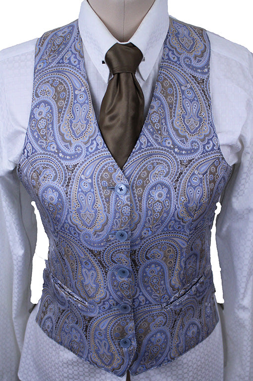 Vest DeRegnaucourt Blue and Tan Paisley Brocade