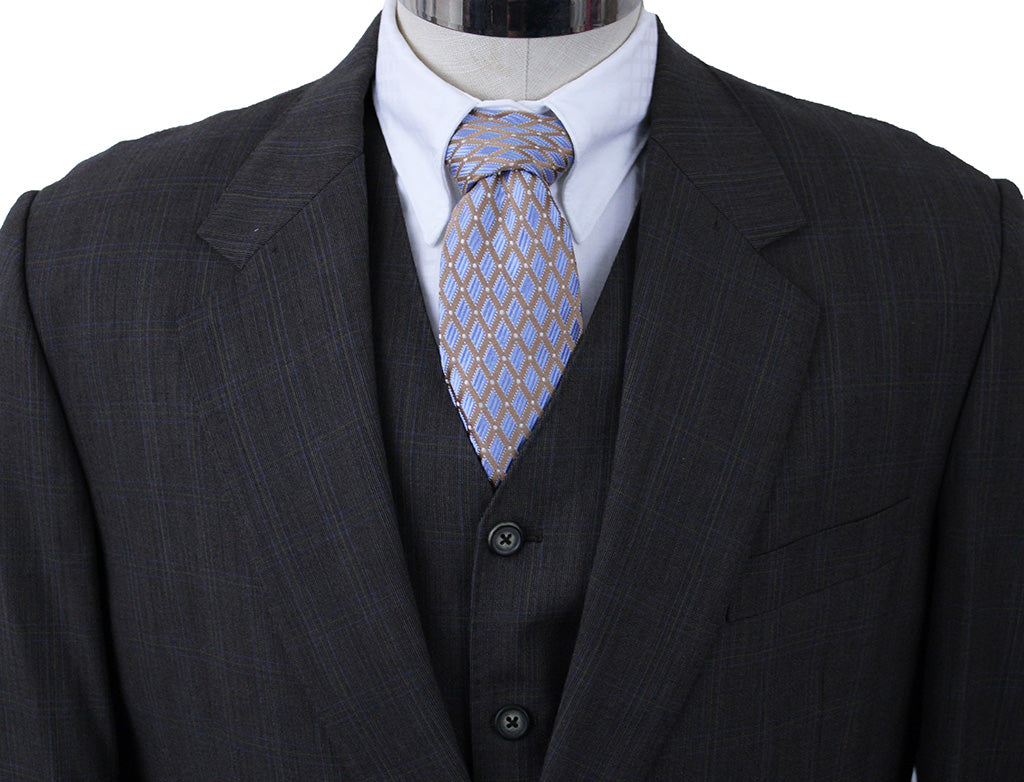 Men's Suit Custom Brown with Blue and Gold Windowpane