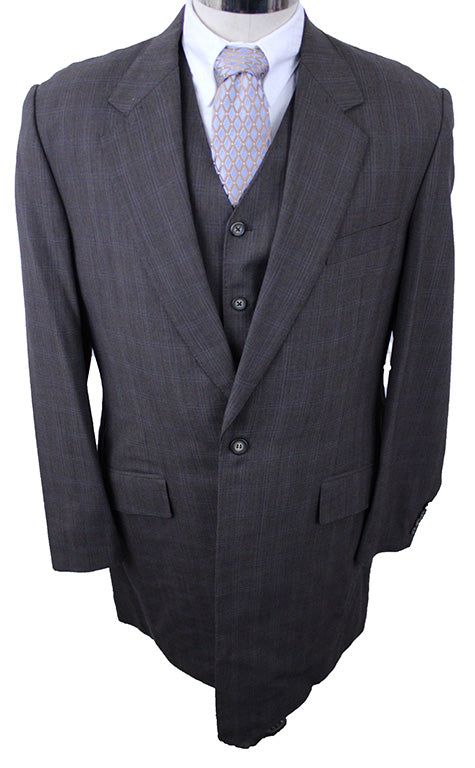 Men's Suit Custom Brown with Blue and Gold Windowpane