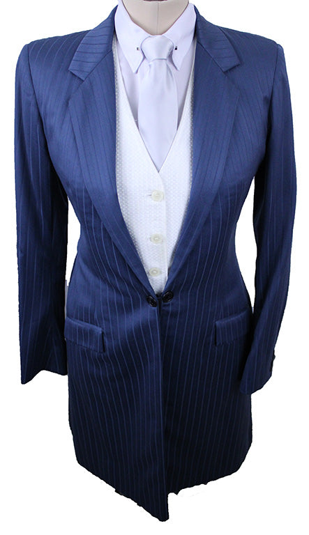 Day Suit Becker Brothers Slate Blue Pinstripe Sheen