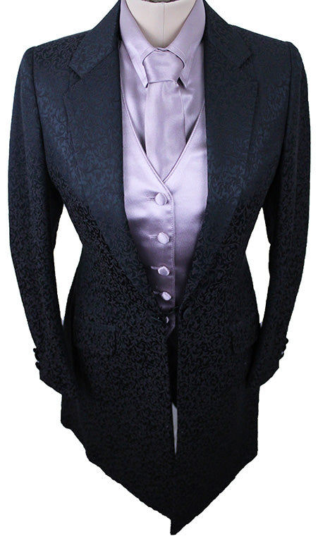 Day Coat Show Season Black and Mauve Paisley Brocade