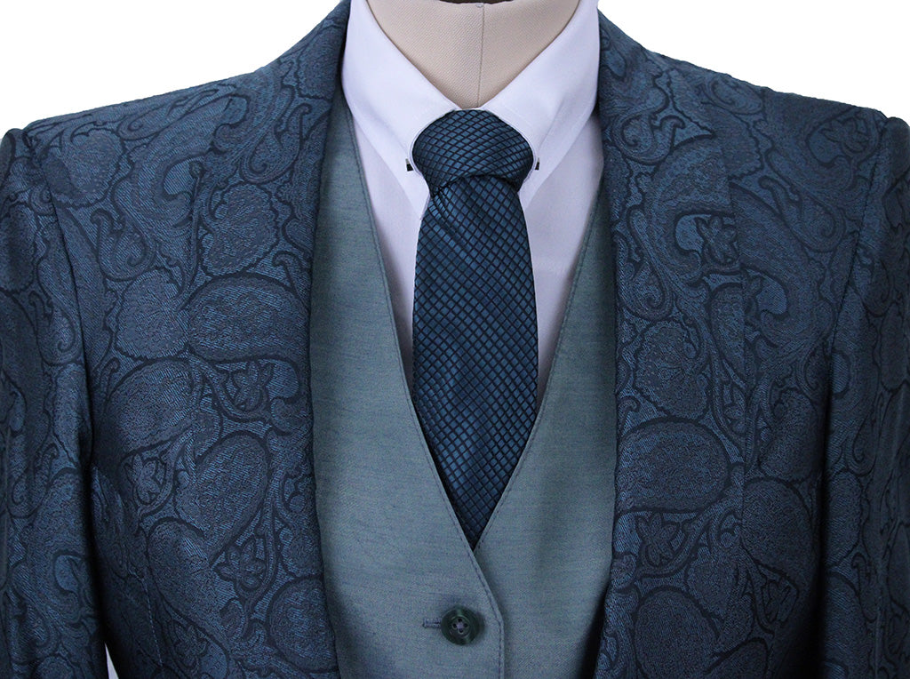 Day Coat DeRegnaucourt Teal and Emerald Paisley Brocade
