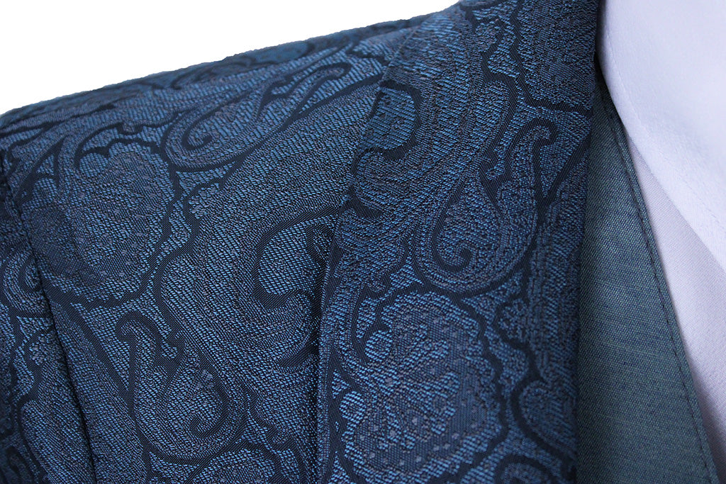 Day Coat DeRegnaucourt Teal and Emerald Paisley Brocade