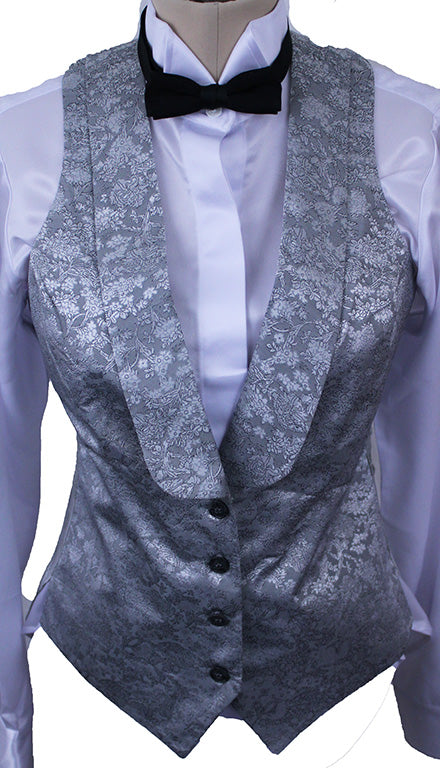 Formal Vest Becker Brothers Silver with Black Floral Brocade