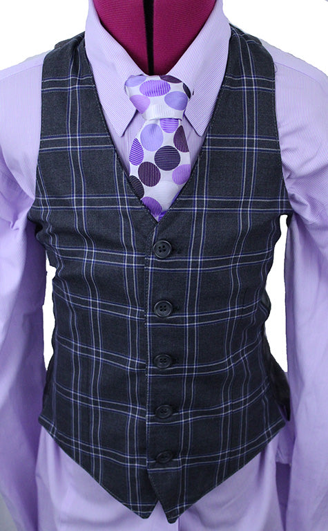 Boys Becker Brothers Charcoal with Blue and White Windowpane
