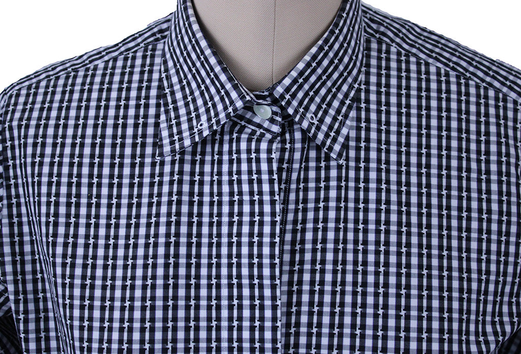 Shirt Issued By Ellie May White and Black Gingham
