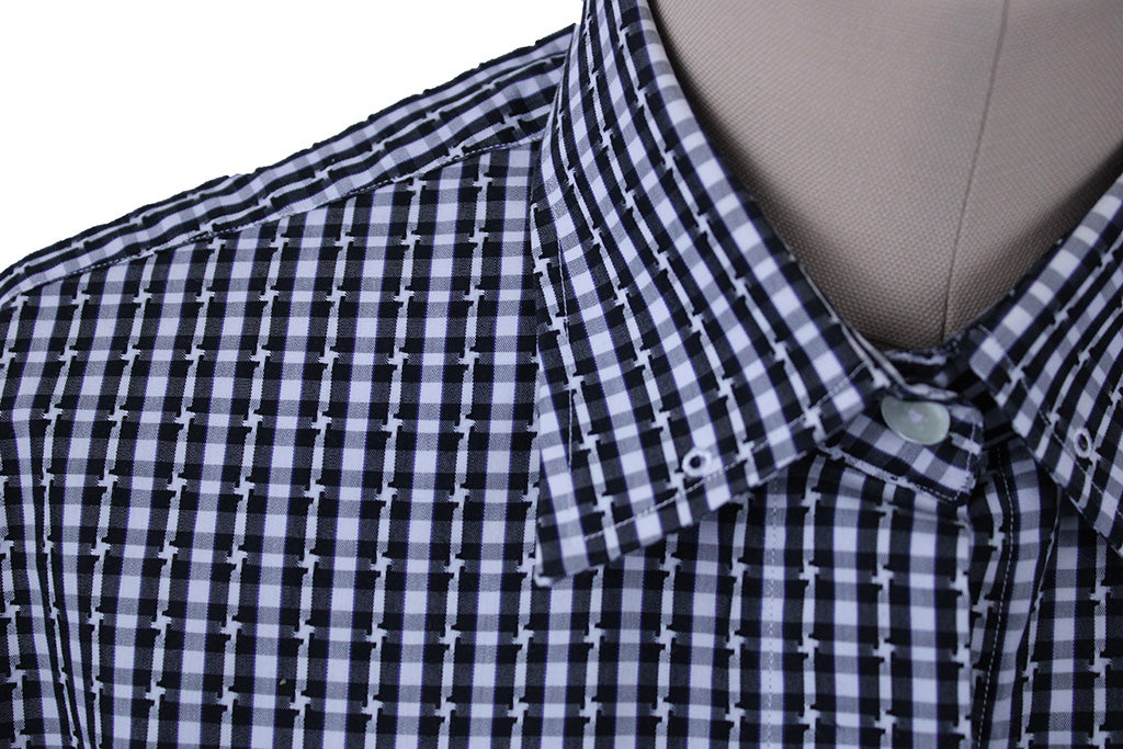 Shirt Issued By Ellie May White and Black Gingham