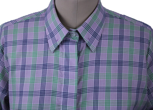 Shirt Issued By Ellie May Lavender with Purple and Lime Plaid