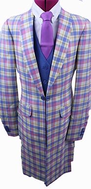 Becker Brothers Blue, Pink, and Gold Plaid Day Coat