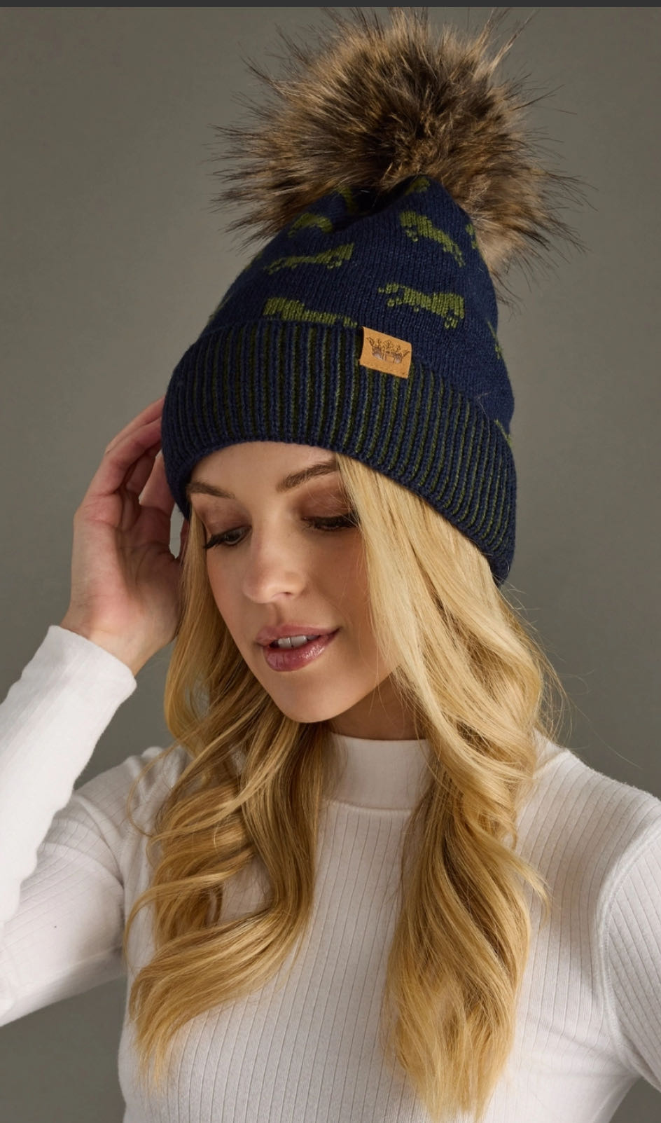 Navy Horse Pom Hat