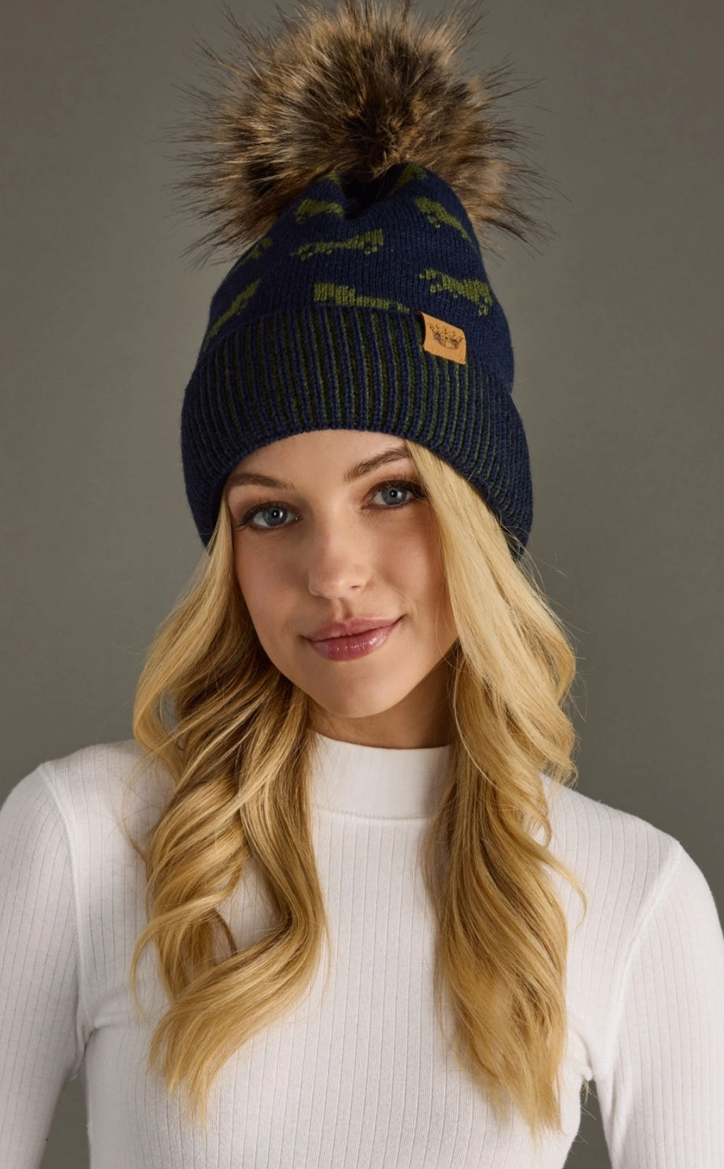 Navy Horse Pom Hat