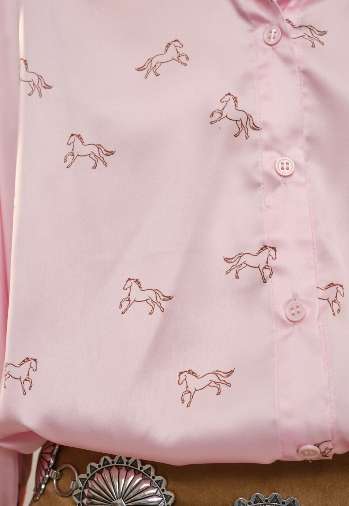 Pink Satin Horse 3/4 Sleeve Shirt size Medium