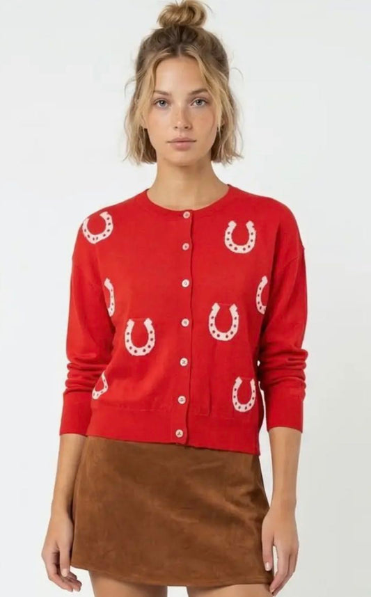 Cherry Horse Shoe Cardigan size Small