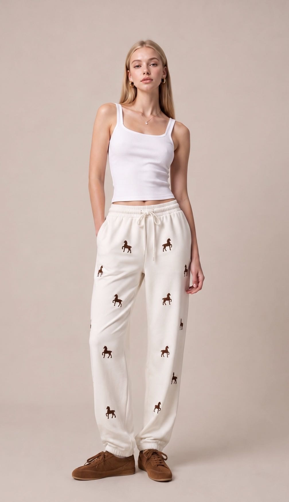 Taelynn Cream Horse Print Sweatpants