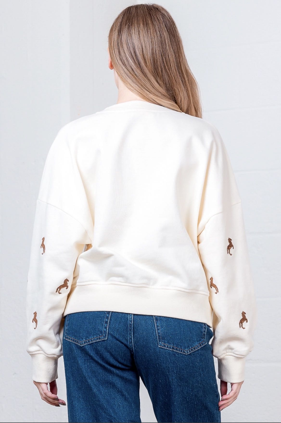 Taelynn Cream Horse Print Sweatshirt