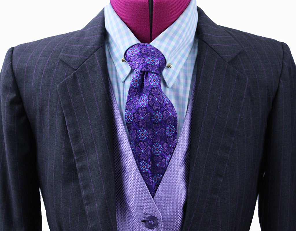 Day Suit Becker Brothers Charcoal with Purple Pinstripe