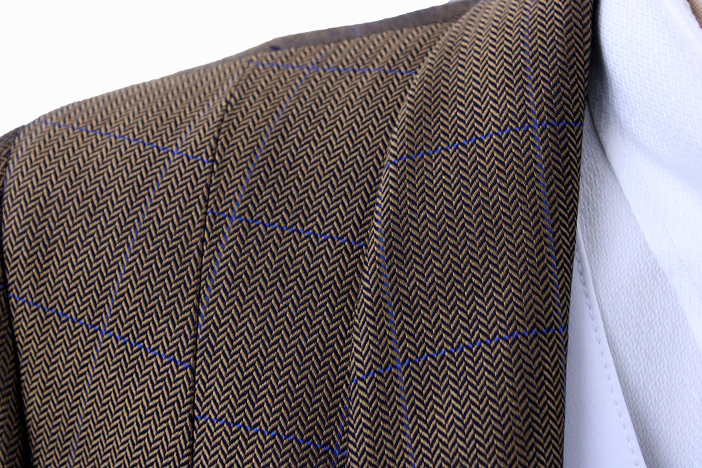 Day Coat LeCheval Bronze Herringbone with Blue Windowpane