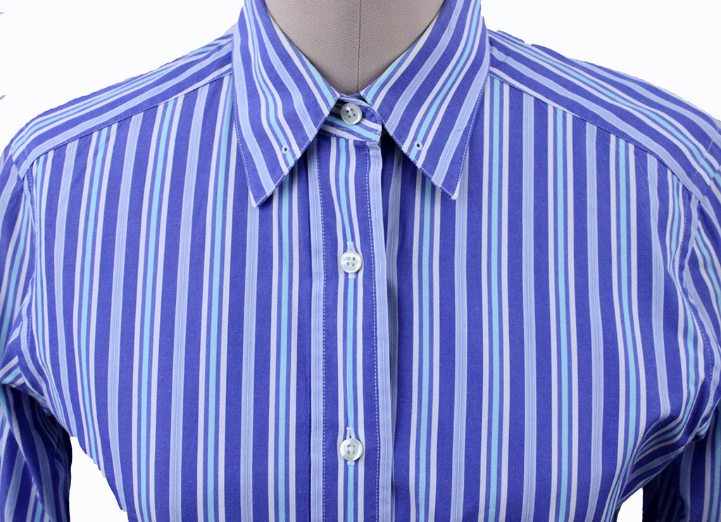 Shirt Becker Brothers Light Blue and Aqua and White Stripe