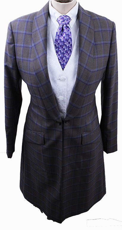 Day Coat Issued By Ellie May Taupe with Purple and Blue Windowpane