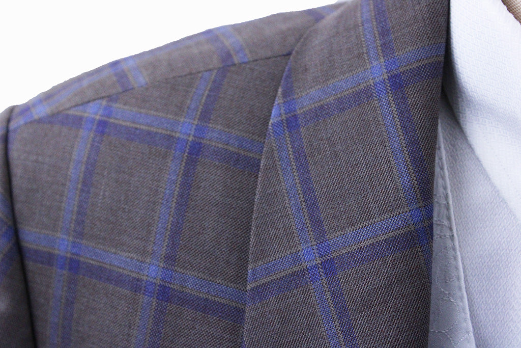 Day Coat Issued By Ellie May Taupe with Purple and Blue Windowpane