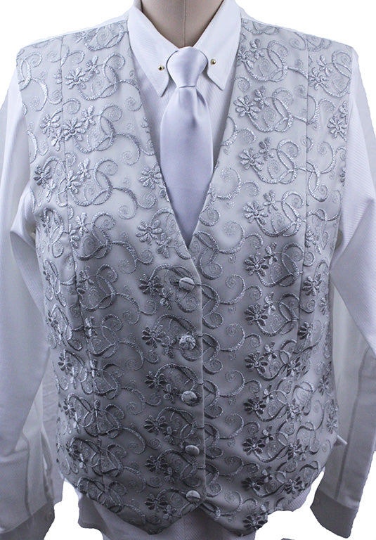 Vest Marsha DeArriaga Silver and White Applique