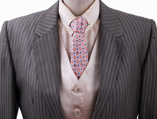 Day Suit Show Season Taupe Shadow Stripe with Coral Pinstripe