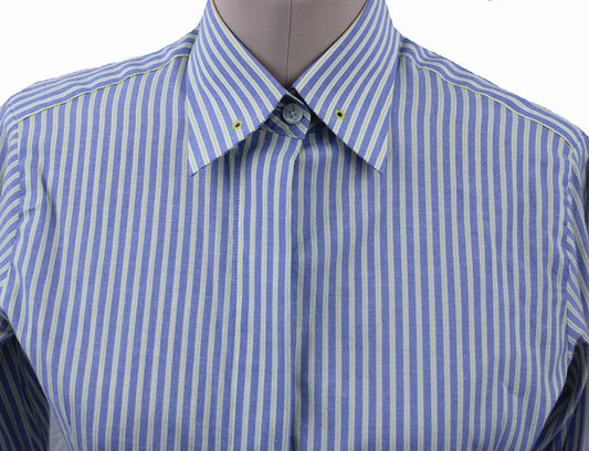 Shirt Issued By Ellie May Blue with Yellow and White Pinstripe