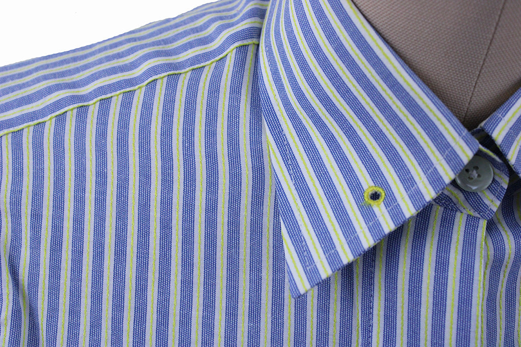 Shirt Issued By Ellie May Blue with Yellow and White Pinstripe