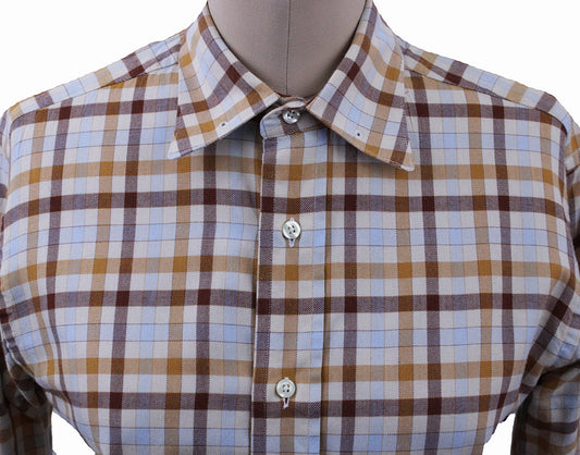 Shirt Carl Meyers Cream with Rust, Blue, and Copper Plaid