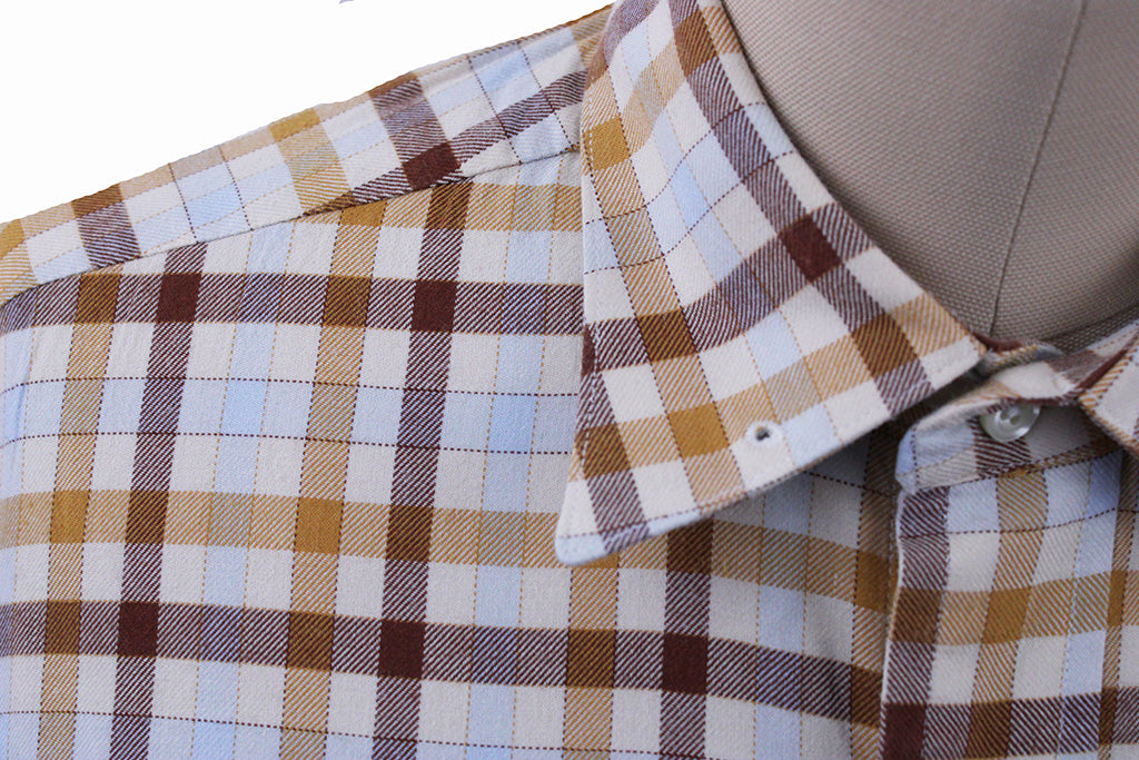 Shirt Carl Meyers Cream with Rust, Blue, and Copper Plaid