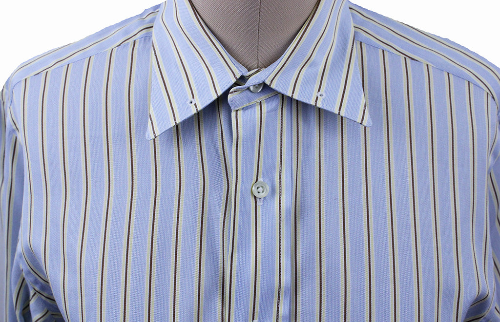 Shirt Carl Meyers Blue with Yellow and Brown Pinstripe