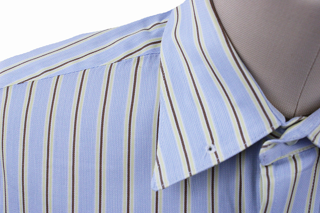 Shirt Carl Meyers Blue with Yellow and Brown Pinstripe