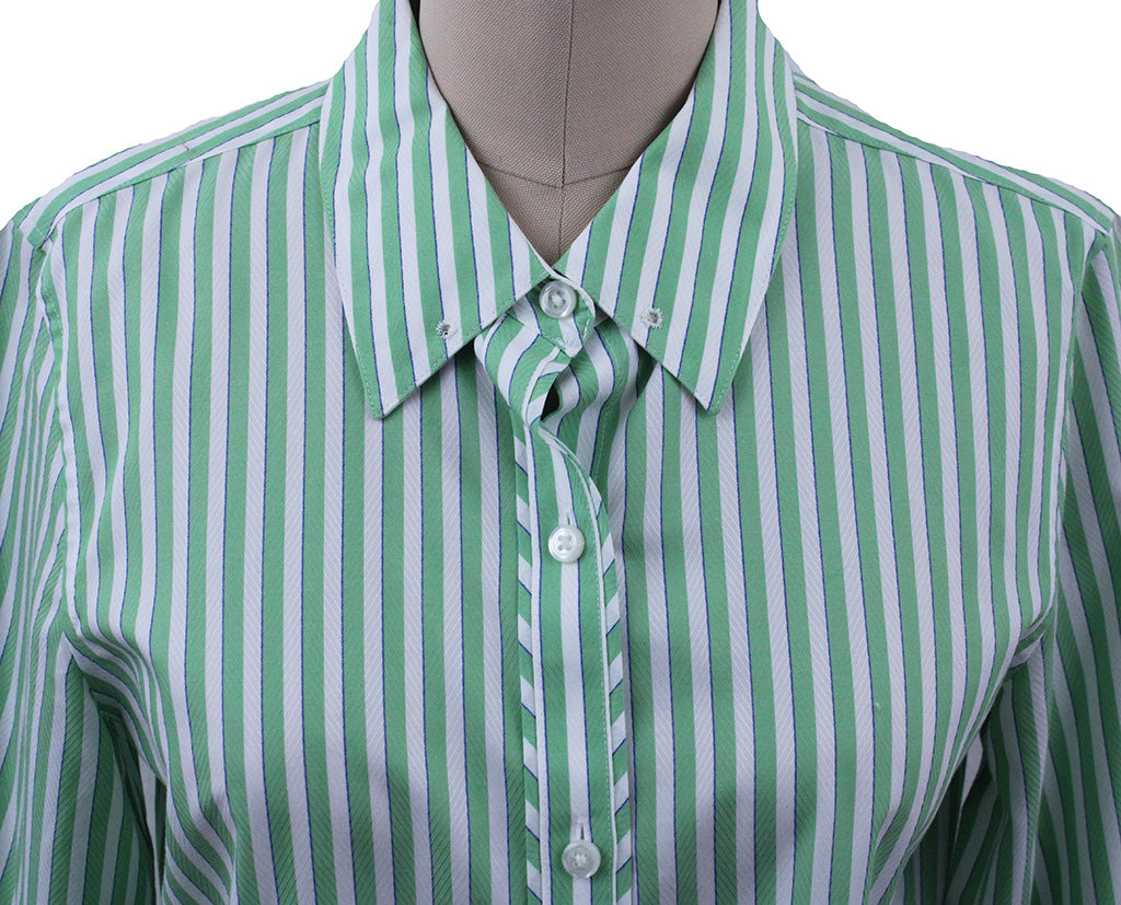 Shirt Green and White Herringbone Stripe