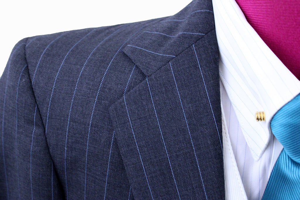 Day Suit Becker Brothers Charcoal and Aqua Pinstripe