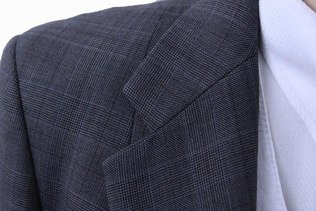 Day Suit Chavez Grey Glenplaid with Maroon Windowpane