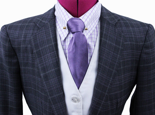 Day Suit Becker Brothers Steel Grey with Silver and Purple Glenplaid
