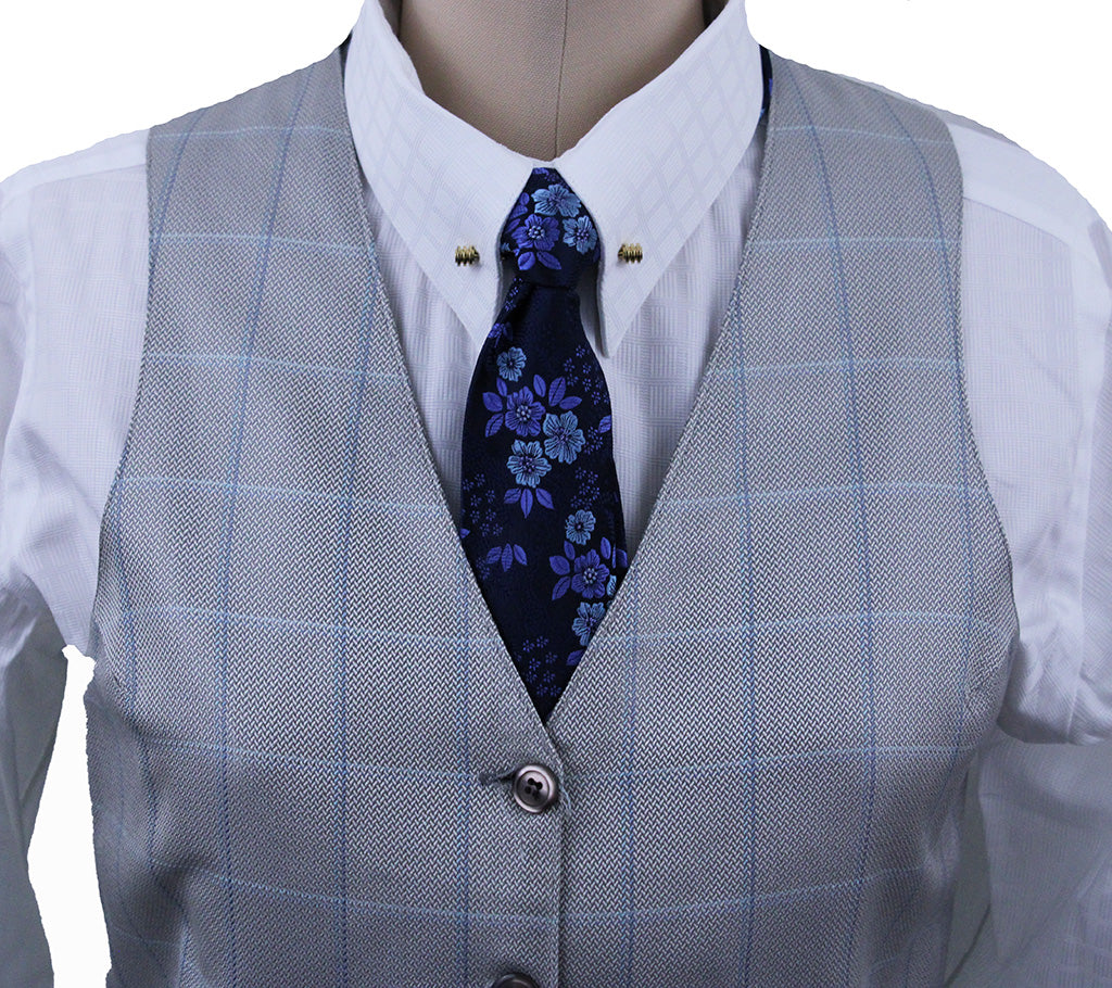 Vest Carl Meyers Silver with Blue Windowpane