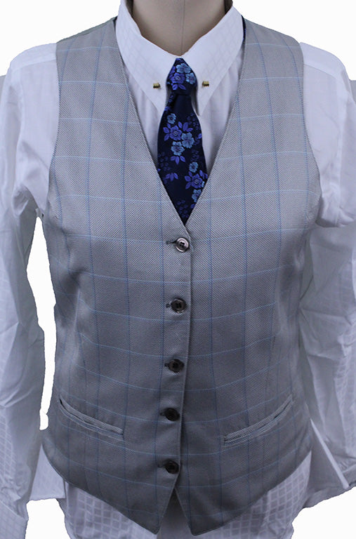 Vest Carl Meyers Silver with Blue Windowpane