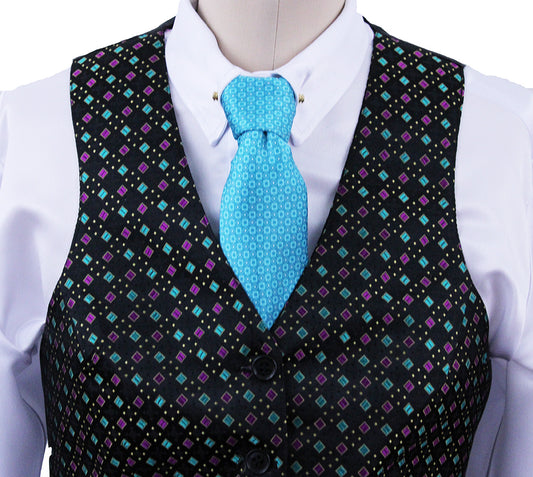 BRAND NEW! Becker Brothers Black with Teal and Berry Diamond Brocade Vest