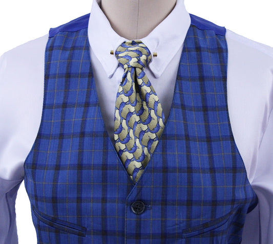 BRAND NEW! Becker Brothers Men's Blue with Brown and Gold Plaid Vest